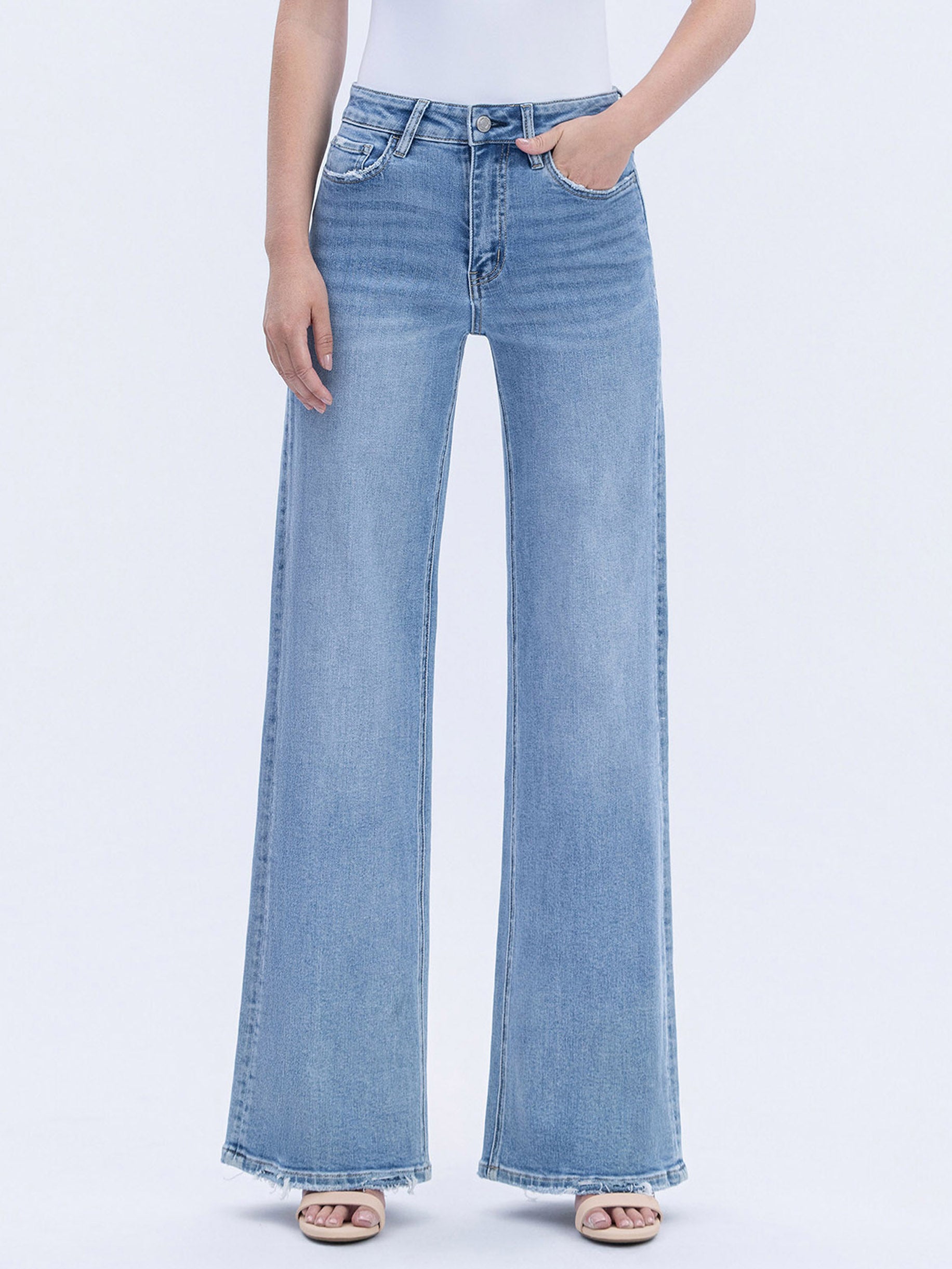Faded Fame High Rise Wide Leg Jeans - Light Wash