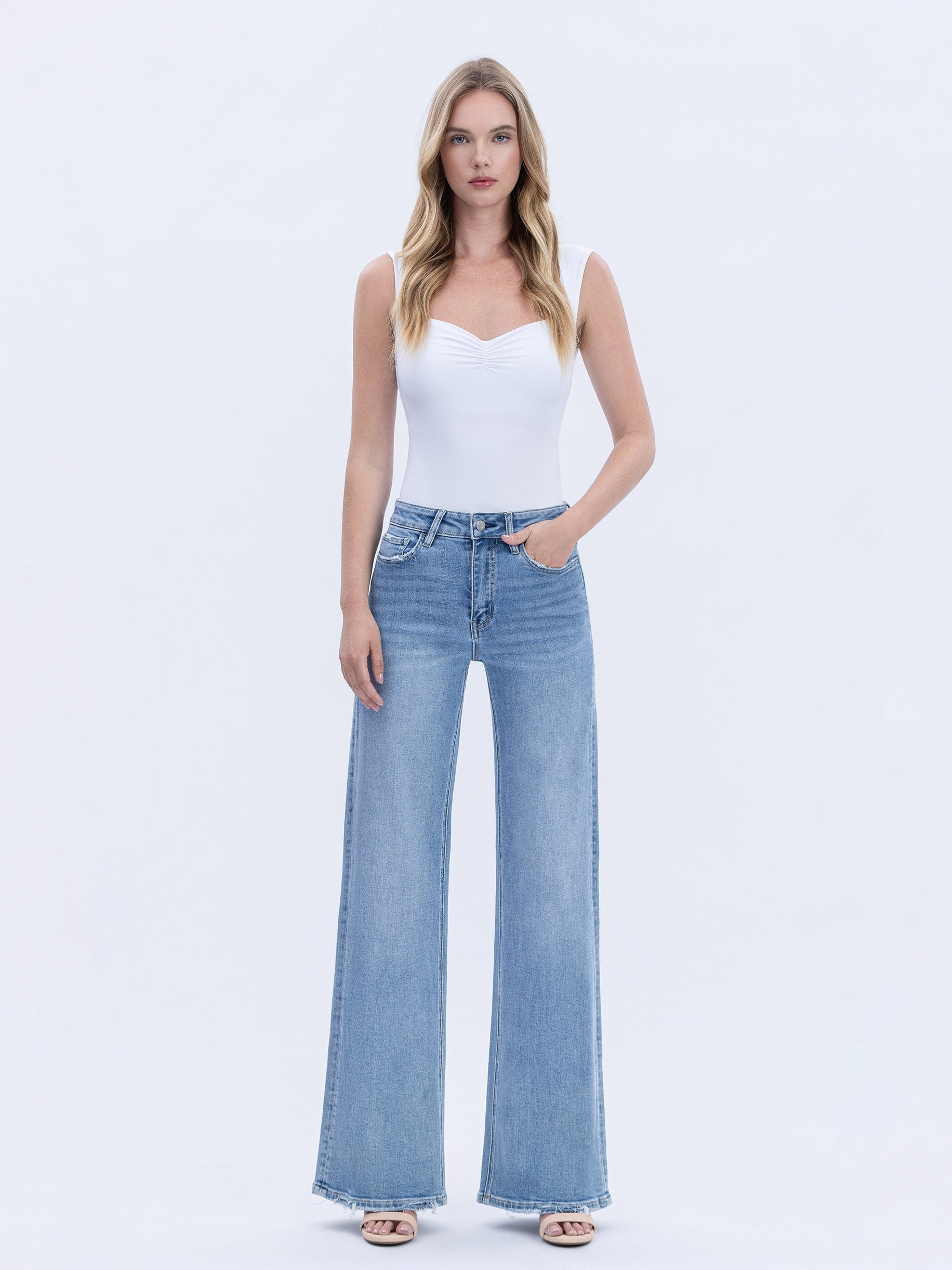 Faded Fame High Rise Wide Leg Jeans - Light Wash