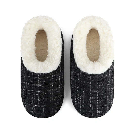 Snoozies Sparkle Tweed Slipper With Memory Foam - Black + White