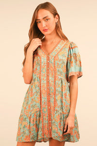 Meet me on The Coast Button Down Mini Dress - Blue Mix