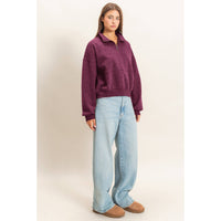 All Star Printed Quarter Zip Pullover Top in Maroon