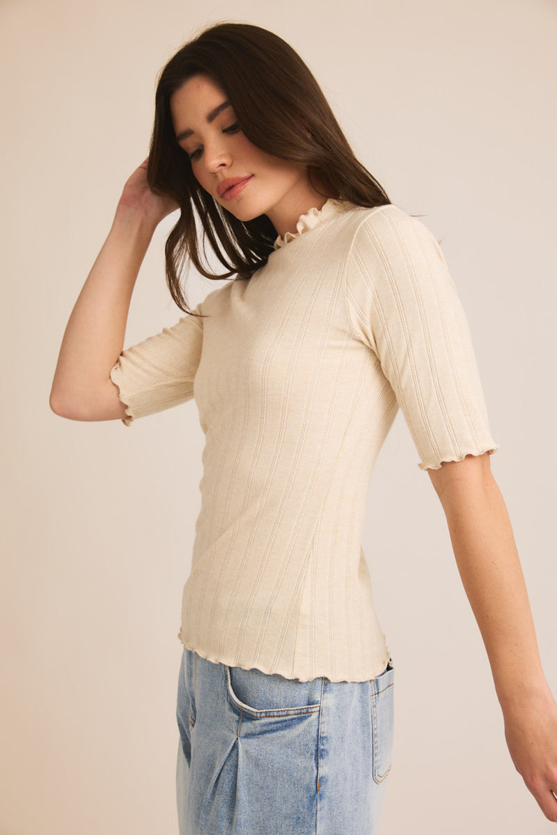 Serena Scallop Trimmed Mock Neck Top