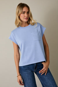 Cali Crew Neck Cuffed Short Sleeve Everyday Basic - Perry Blue