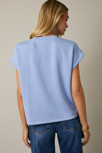 Cali Crew Neck Cuffed Short Sleeve Everyday Basic - Perry Blue