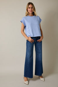 Cali Crew Neck Cuffed Short Sleeve Everyday Basic - Perry Blue