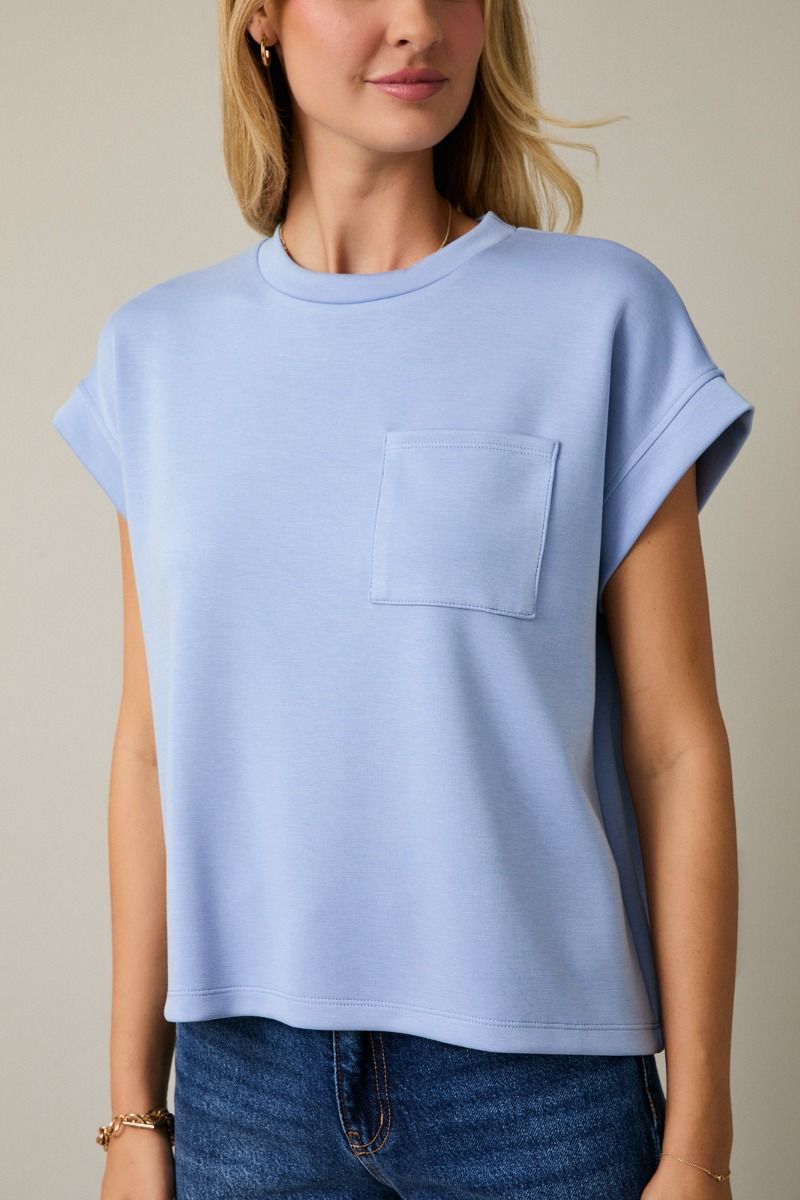 Cali Crew Neck Cuffed Short Sleeve Everyday Basic - Perry Blue