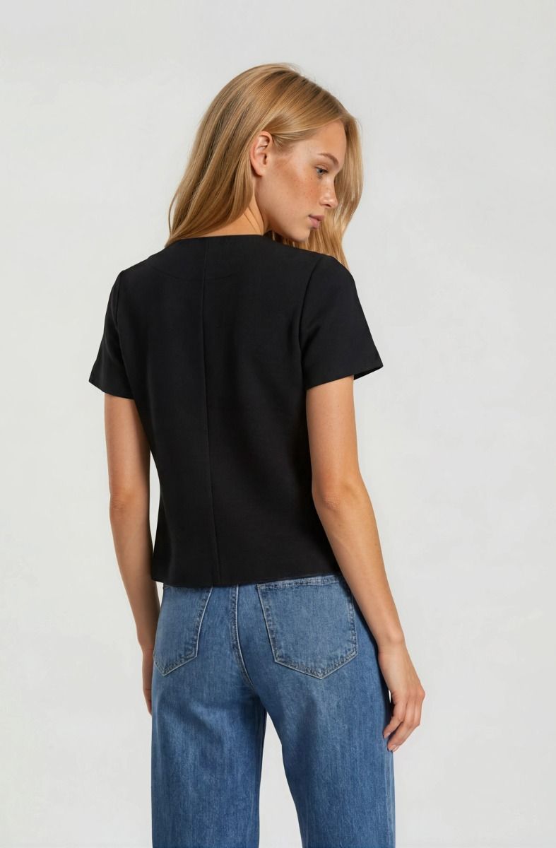 Sophisticated Chic Square Neck Tailored Button Up Top