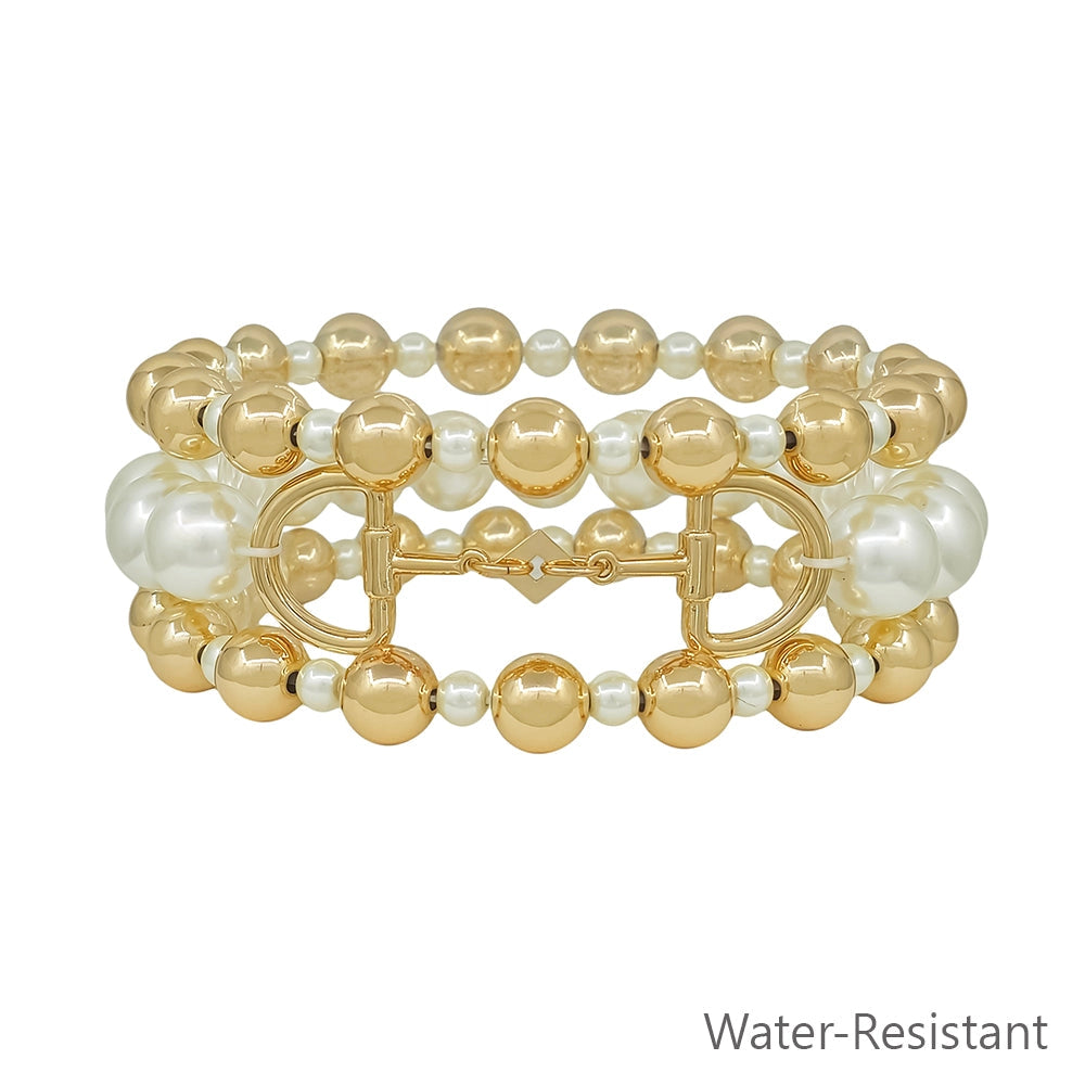 Equine Elegance 3 Piece Gold Dipped Beaded Bit Bracelet Set