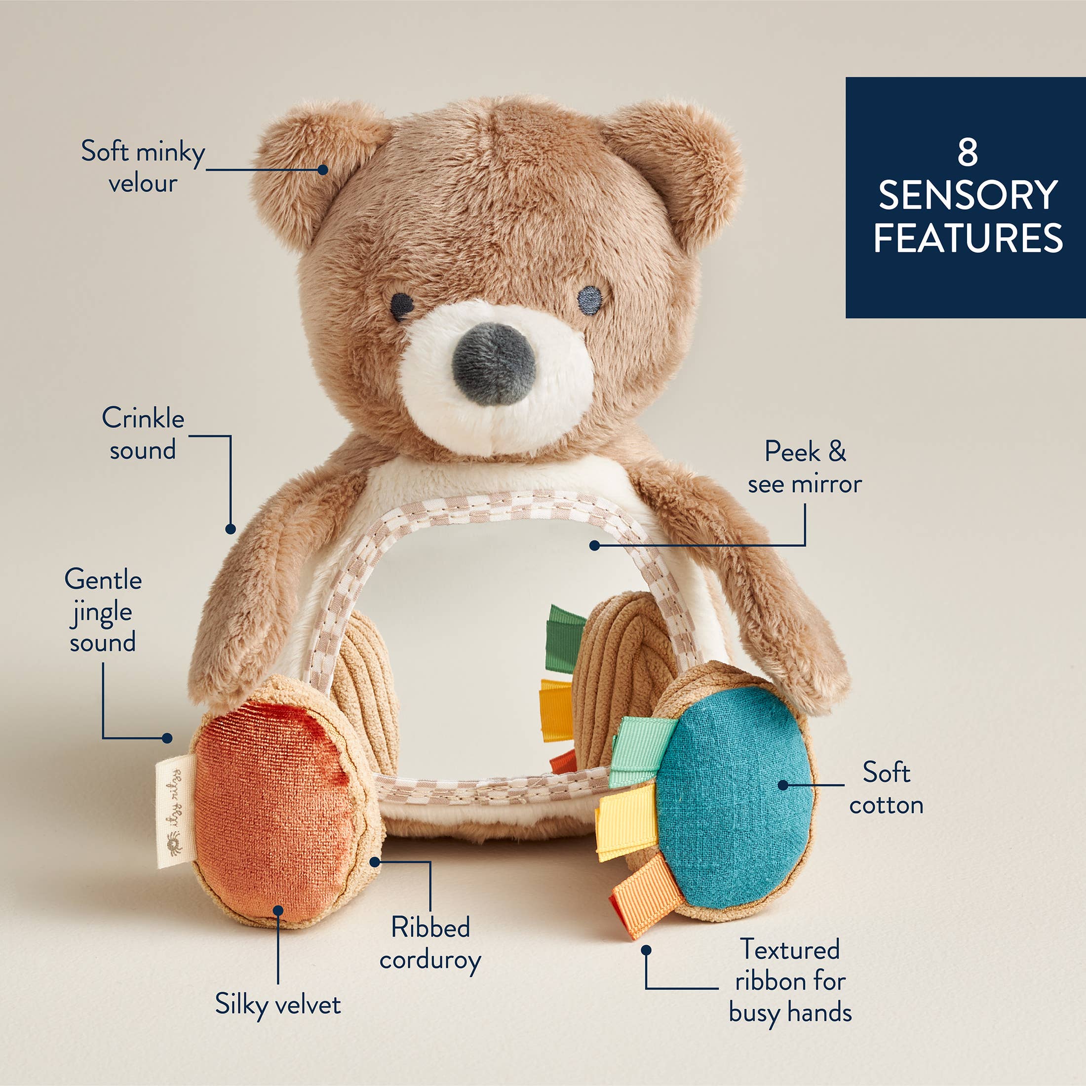 Itzy Bitzy Mirror Sensory Bear With Attachment