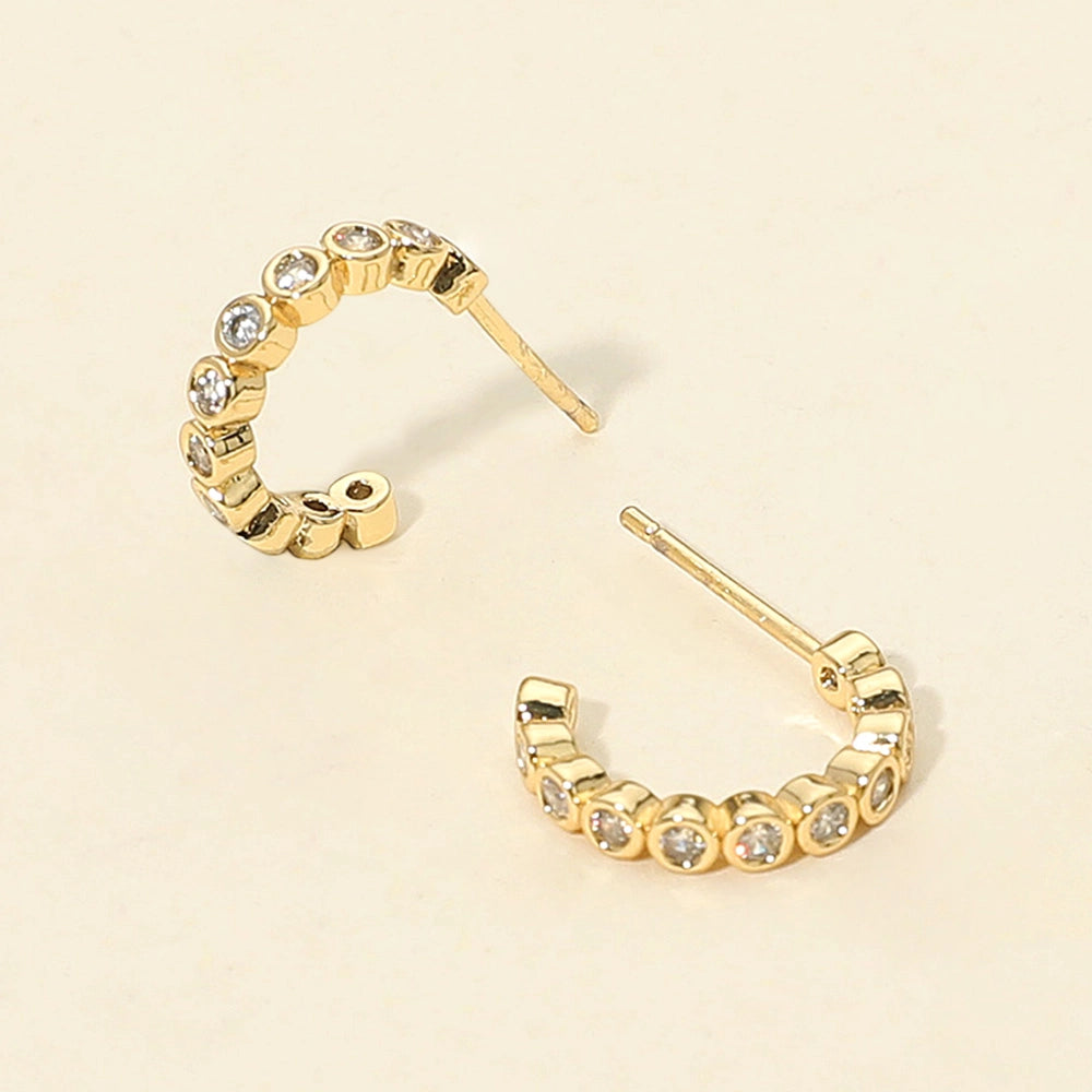 14K Gold Dipped Cubic Zirconia Stone Bezel Around Hoop Earrings