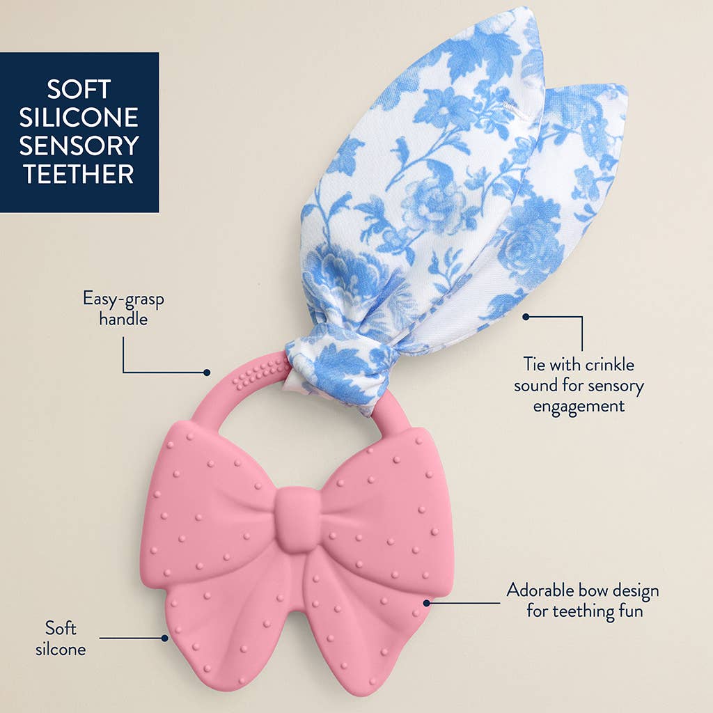 Itzy Crinkle Crew Baby Silicone Teether with Crinkle Fabric : Pink Bow
