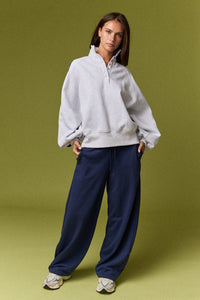 Varsity Grey Collared Contrast Stiped Pullover Sweatshirt