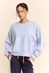 Countryside Blooms Two-Toned Floral Embroidered Knit Sweatshirt / Top