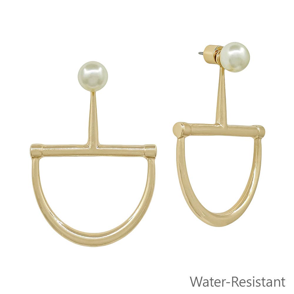 Golden Class Water Resistant Pearl Gold Horse Bit Earrings