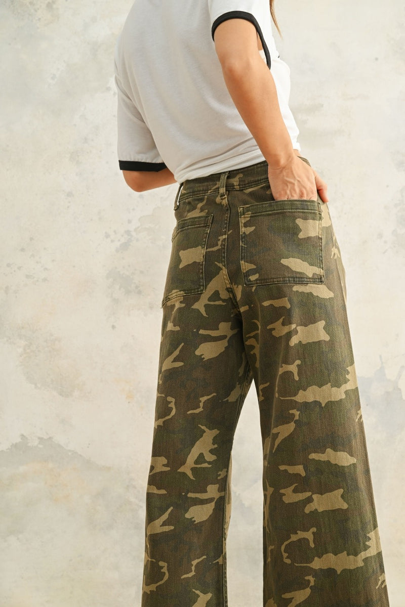 Camo Club High Rise Camouflage Print Wide Leg Pants