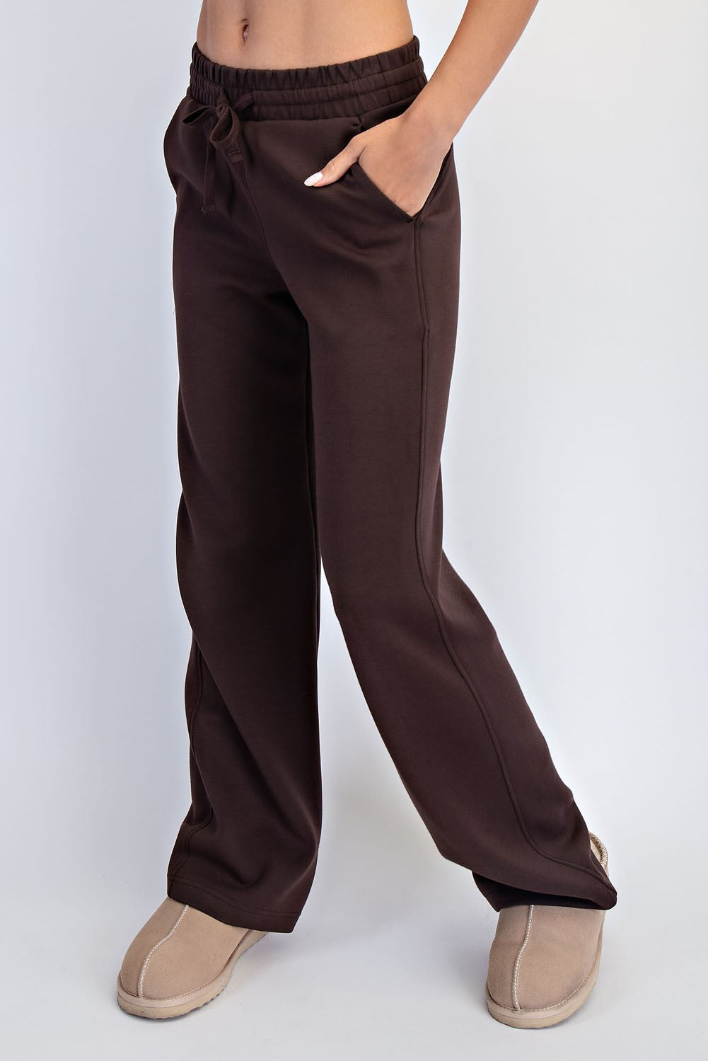 Cocoa Club Essential Luxe Basic Drawstring Pants - Espresso