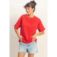 Love Language Essential Basic Knit Top - Red
