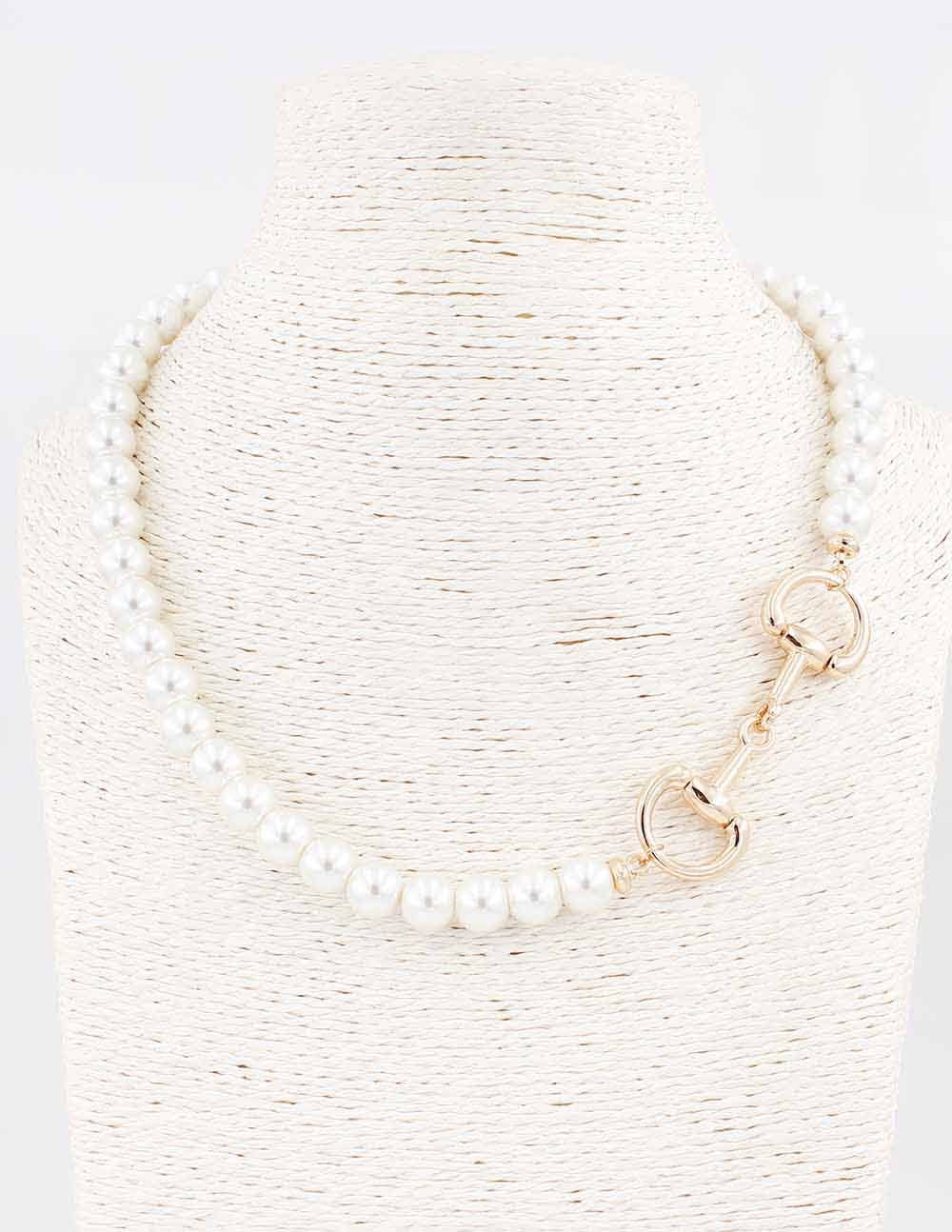 Freshwater Pearl Beaded Palomino Gold Horse bit 16"-18" Necklace