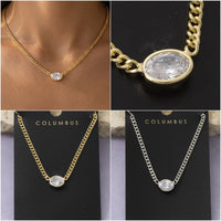 Corey CZ 14K Gold Dipped Oval Solitaire Necklace