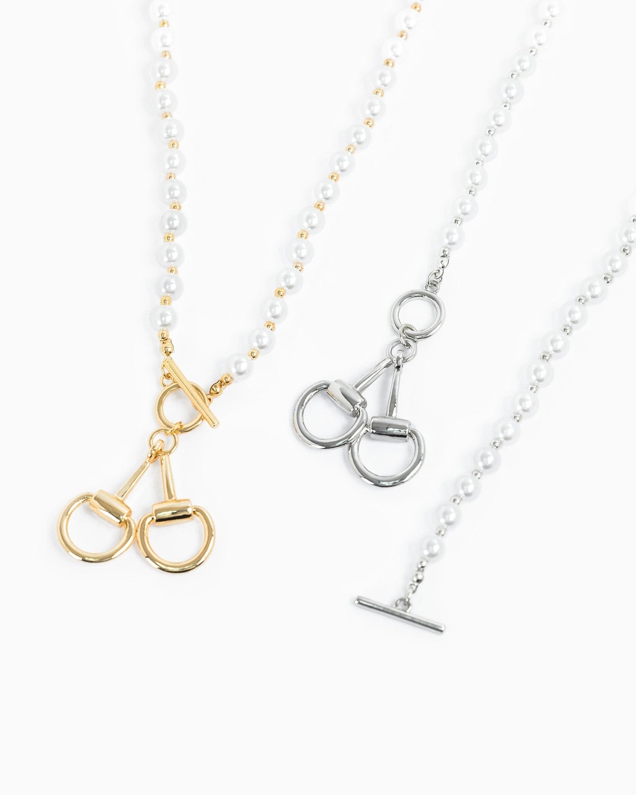 Pearl Beaded Double Horesbit Toggle 16" Necklace