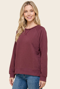 Cozy Season Long Sleeve Crew Neck Knit Pullover - Burgundy