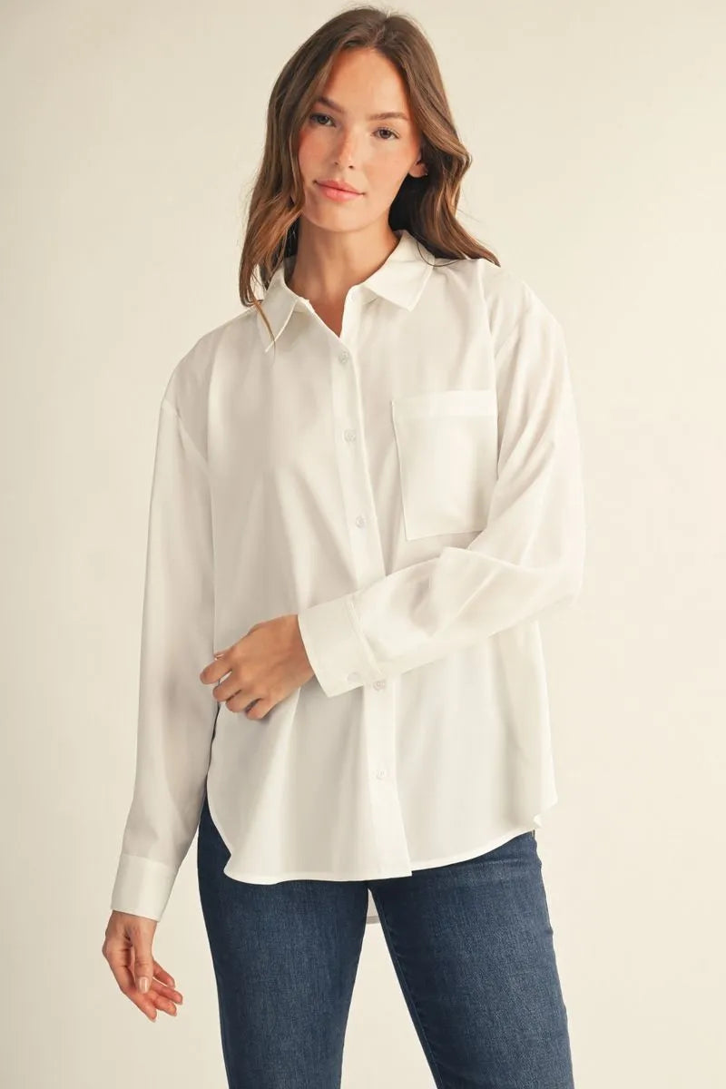 Polished Perfection Long Sleeve Button Up Top - Off White