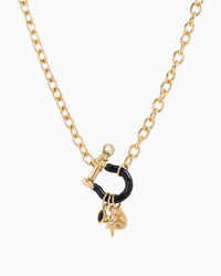 Equestrian Chic Enamel Horsebit Carabiner 3 Charm Necklace - Black
