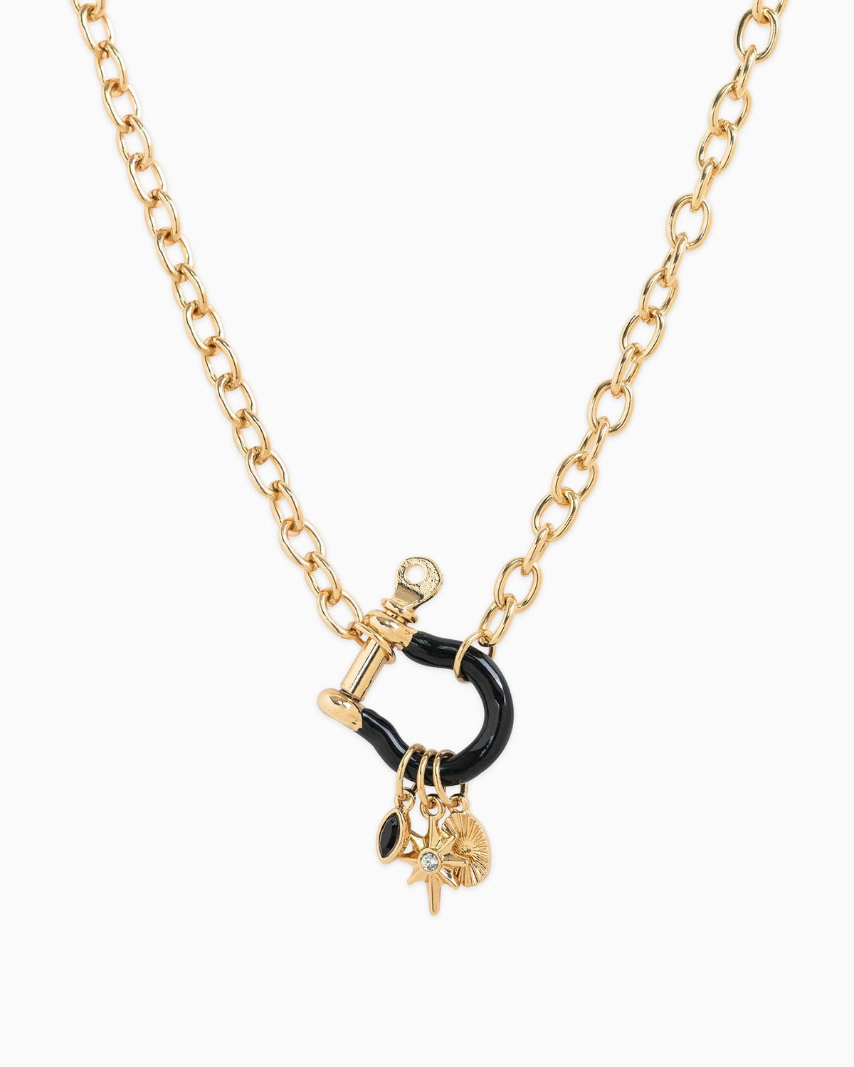 Equestrian Chic Enamel Horsebit Carabiner 3 Charm Necklace - Black