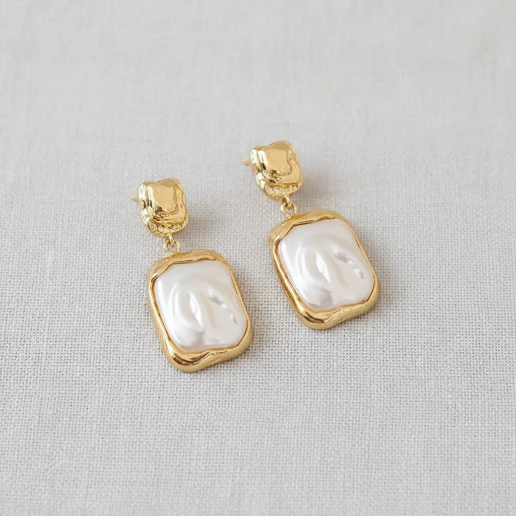 Opaline Relic Pearl Post Dangle Earrings - Gold