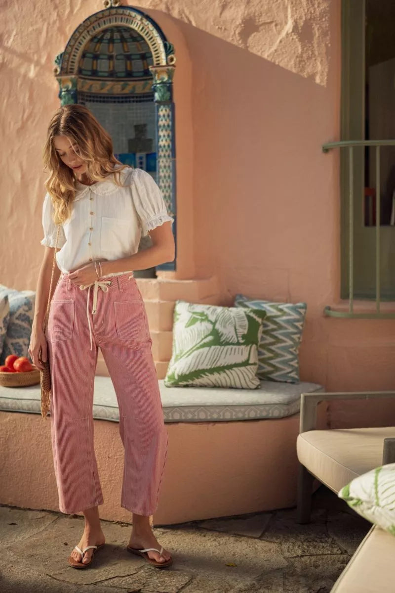 Cherry Gelato Striped Drawstring Barrel Pants - Red