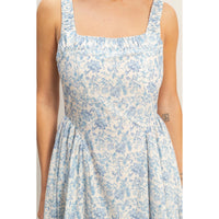 Whispering Grace Floral Print Midi Dress - Blue