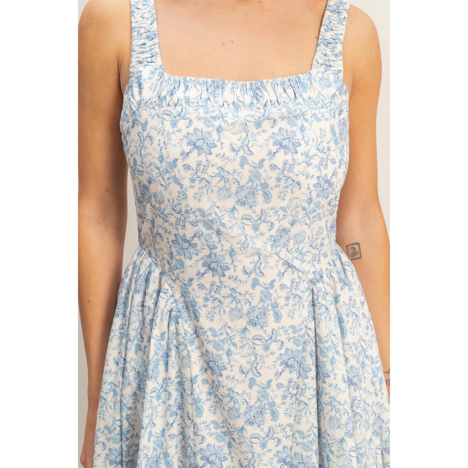 Whispering Grace Floral Print Midi Dress - Blue