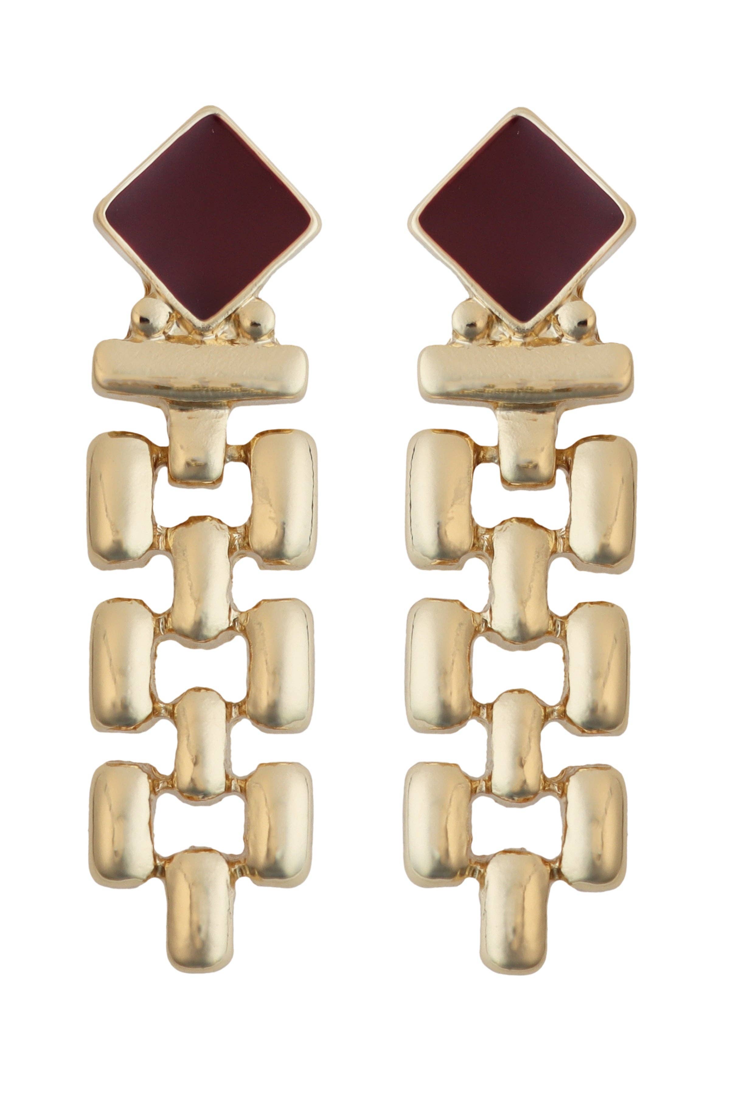 Made For Maroon Enamel 2" Gold Earring
