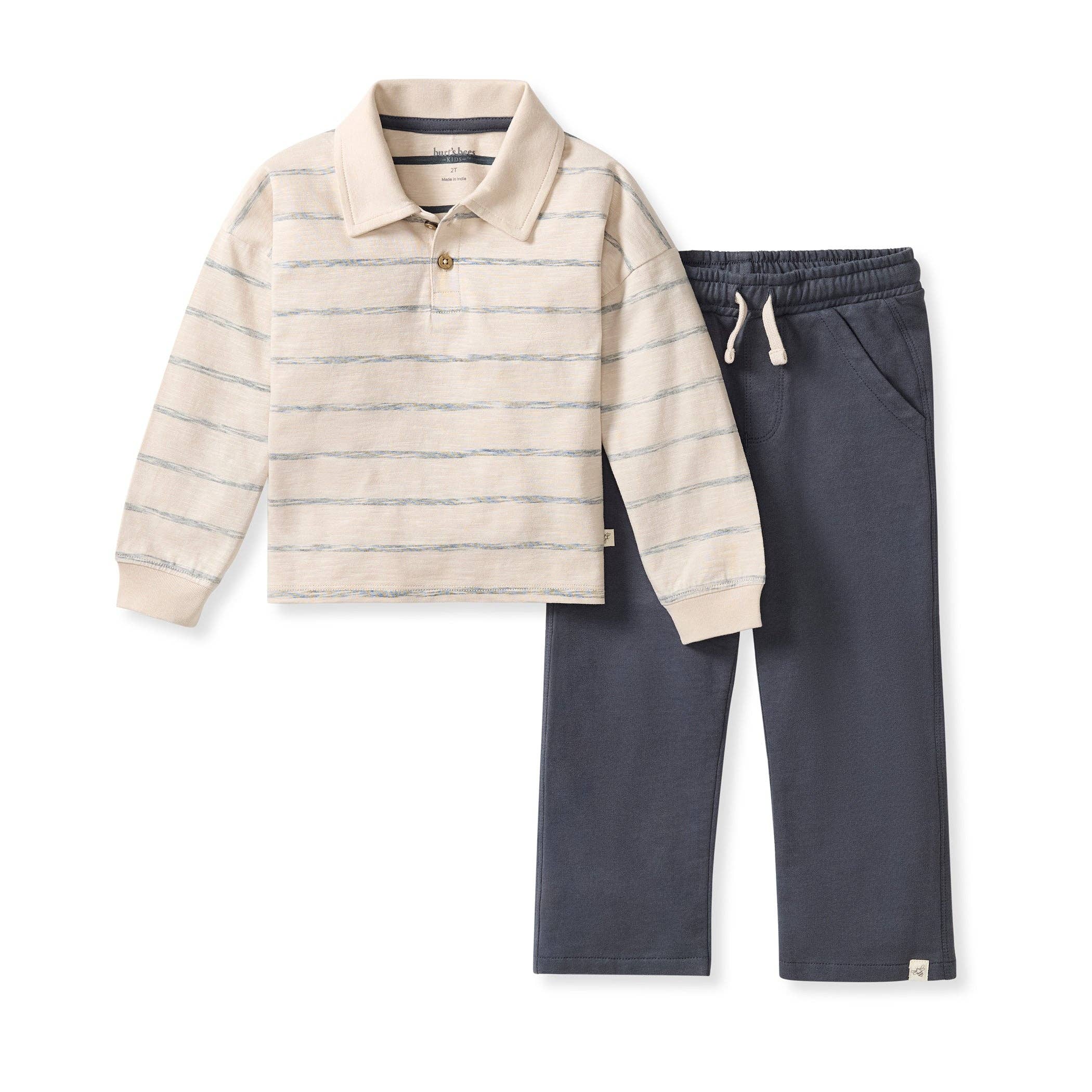 Boys Long Sleeve Polo + Bottoms Outfit Set