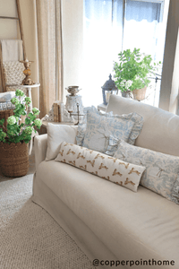 Lumbar Ruffle Trim Toile Embroidered Bunny Pillow