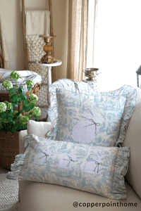 Lumbar Ruffle Trim Toile Embroidered Bunny Pillow