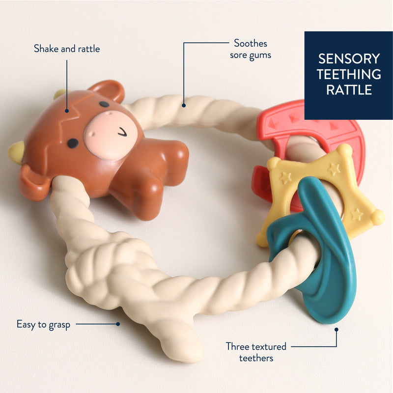 Itzy Ritzy Rattle™ Silicone Teether Rattles: Highland Cow