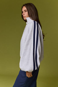 Varsity Grey Collared Contrast Stiped Pullover Sweatshirt