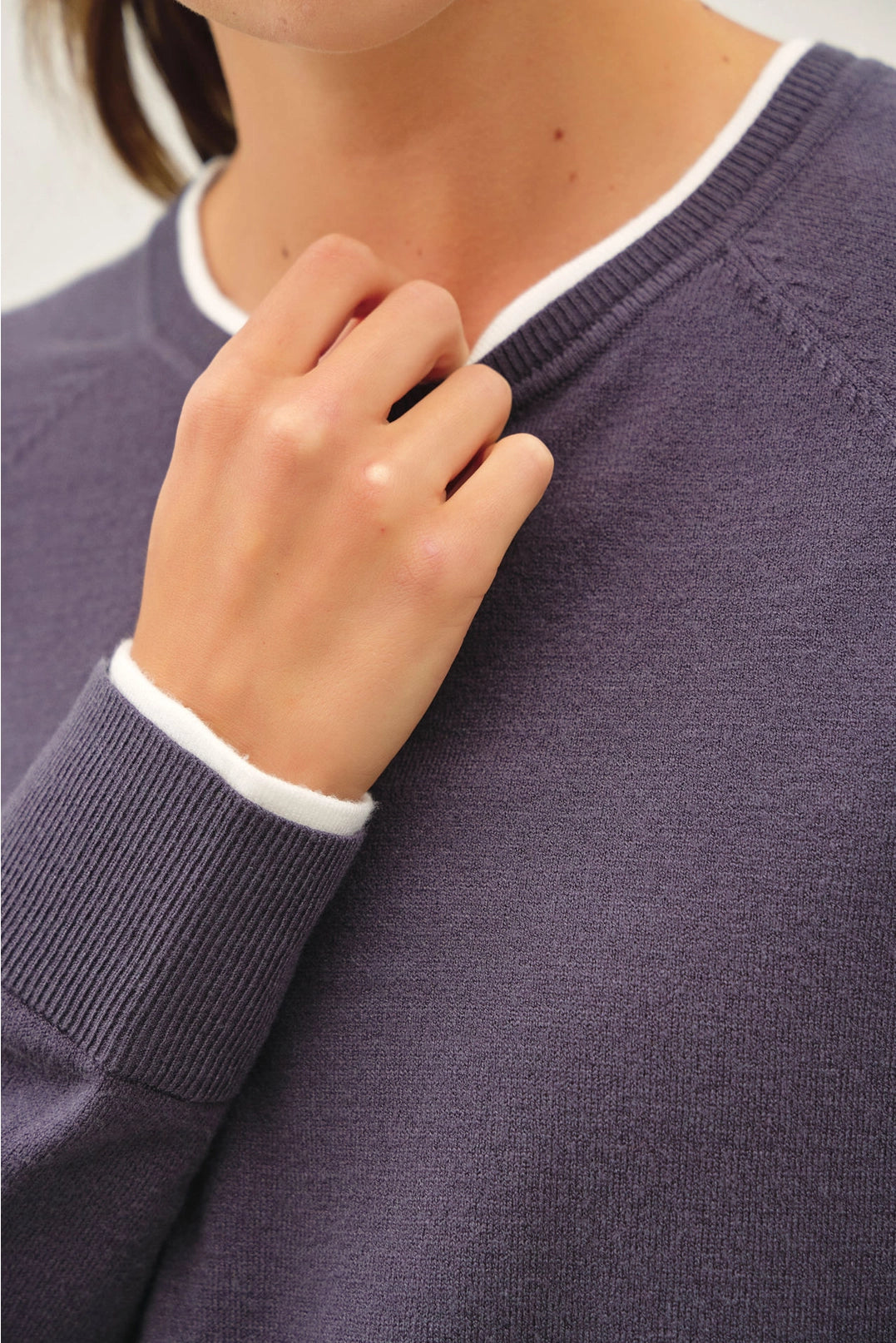 Layered Look Knit Sweater Top - Slate