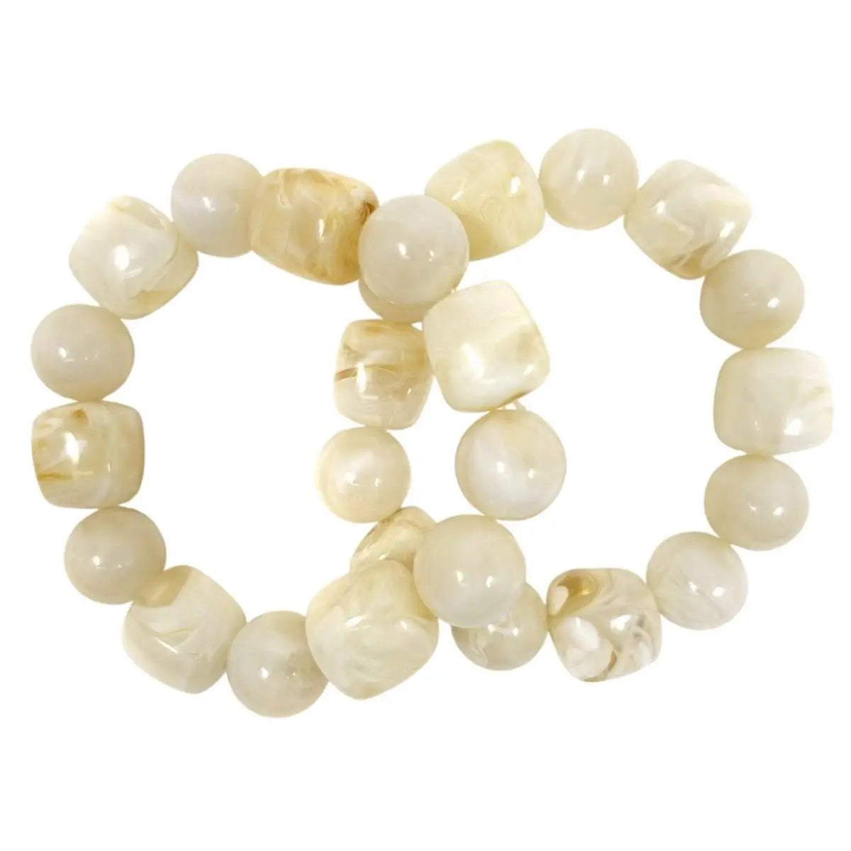 Ivory Acrylic Luxe Beaded Stretch Bracelets - Set of 2