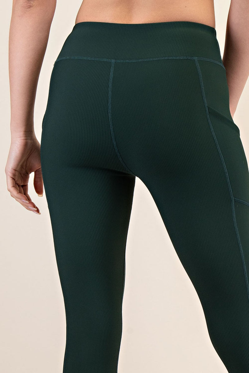 Studio Nylon Ribbed Long Length Leggings with Pockets