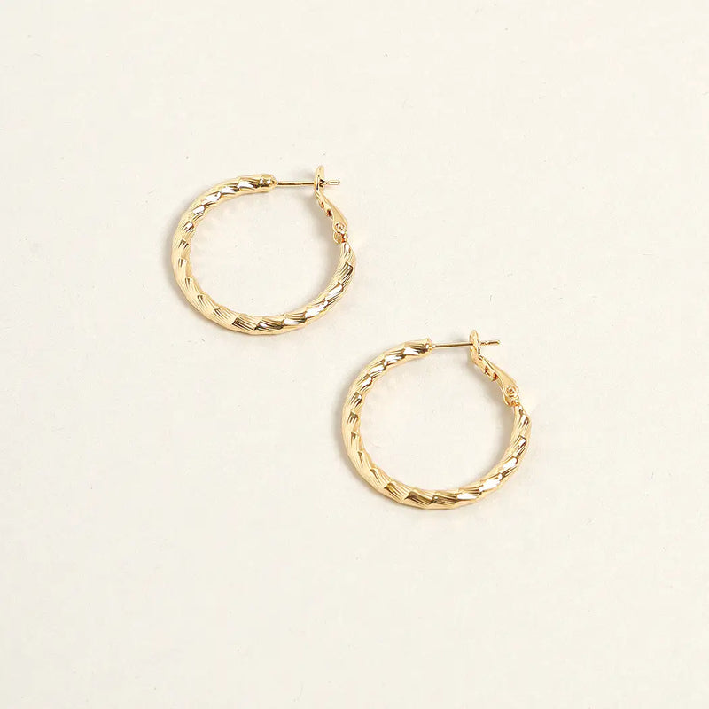 14K Gold Dipped Everyday Essential Earrings - Gold Textured Hoops