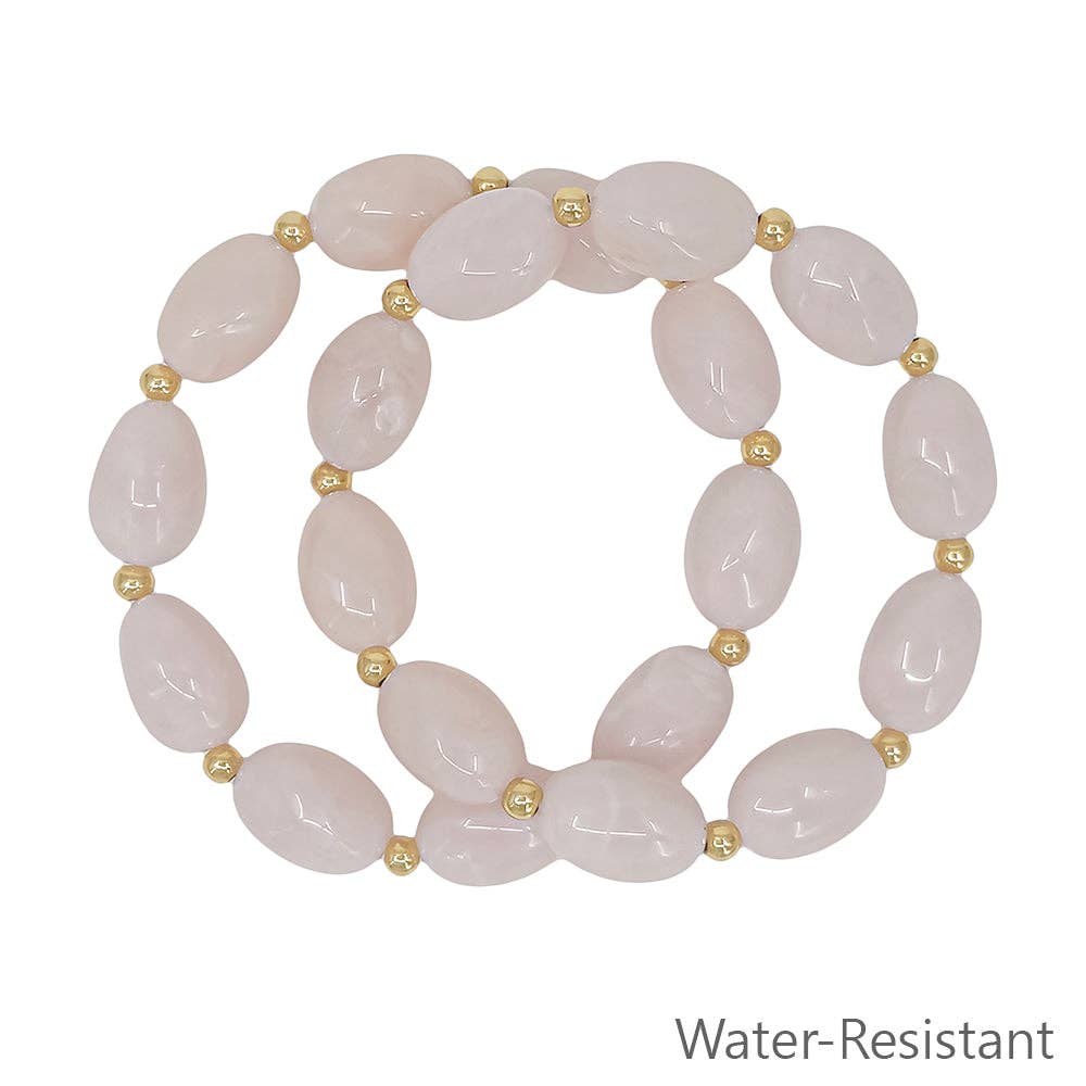 Amber Acrylic Blush Pink Gold Dipped Beaded Stretch Bracelet - Set of 2