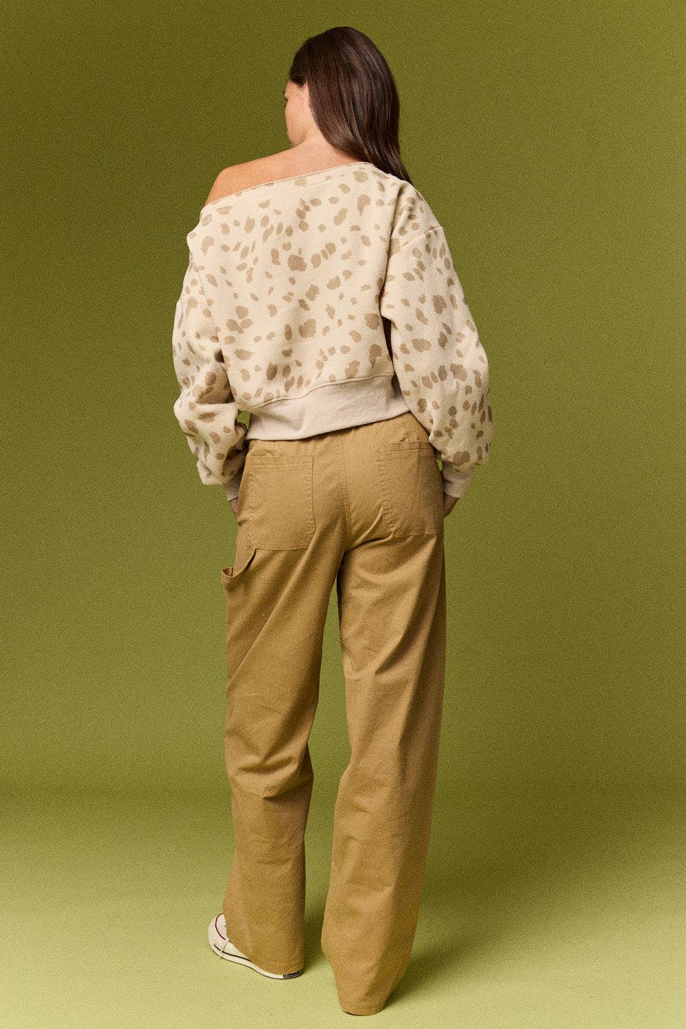 Speckled Spice Spotted Print Off The Shoulder Sweatshirt / Top