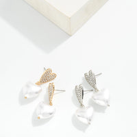 14K Gold Dipped Heart Pave + Pearl Earrings