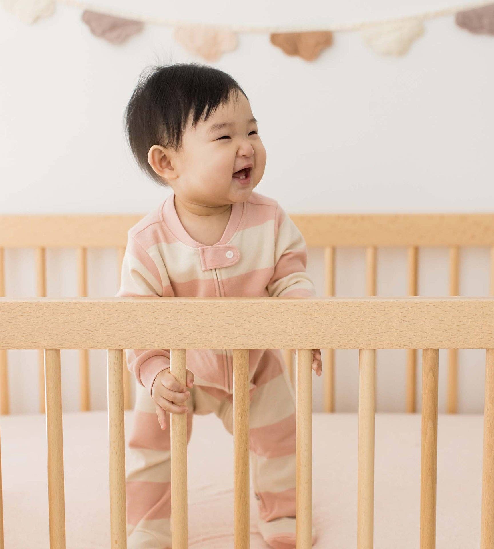 Rugby Stripe Organic Cotton Sleep & Play - Pink Sand