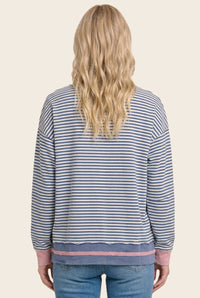 Favorite Find Striped Raw Edge Long Sleeve Top - Blue