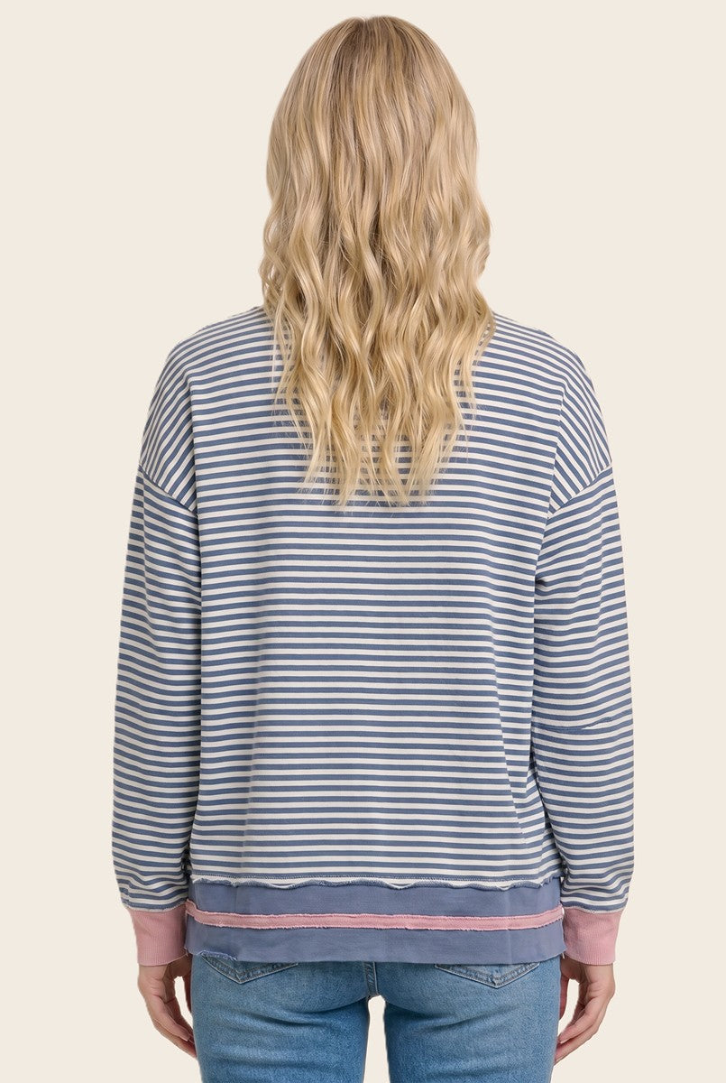 Favorite Find Striped Raw Edge Long Sleeve Top - Blue