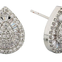 White Gold Dipped Teardrop Cubic Zirconia Encrusted Post Earrings - Silver