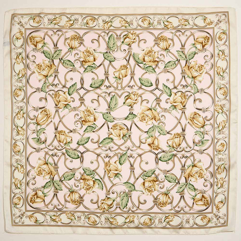 Vintage Rose Printed Square Satin Scarf